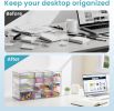 4 Set Clear Desk Organizer, Pen Organizer with 16 Drawers, Acrylic Desktop Organization and Storage for Office Supplies, Pen, Makeup, Art Craft