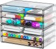 2 Pack Acrylic Storage Drawers With 6 Drawers,Stackable Desk Organizer and Makeup Organizer,Large Clear Office Supplies Organizer for Pen,Stationary