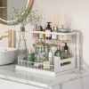Pull Out Cabinet Organizer 2 Tier Slide Out Sink Shelf Cabinet Storage Shelves, Storage for Kitchen Bathroom, White, 2 Pack