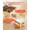 Kids Table and 2 Chairs Set, Toddler Table and Chair Set with Storage Space under the Table, Cloth Storage Box under the Chairs, Wooden Desk for Art