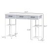 47" Small Computer Desk, Writing Desk with Fabric Drawers, Home Office Desk with Adjustable Shelves, White
