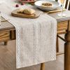 Mode Brown Rustic Cotton Linen Table Runner, Seasonal Embroidered Hollow Kitchen Dining Table Decoration for Home Party Decor 13x72 Inch