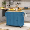 Kitchen Island on Wheels, Rolling Cart with Rubberwood Top, Spice Rack, Towel Rack and Drawers, Turquoise