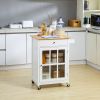 Mobile Kitchen Trolley, White, Elegant Glass Panel Door, Metallic Grip, Towel Holder, Versatile Use