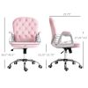 Velvet Office Chair Button Tufted Adjustable Swivel with Padded Armrests Pink