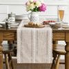 Mode Brown Rustic Cotton Linen Table Runner, Seasonal Embroidered Hollow Kitchen Dining Table Decoration for Home Party Decor 13x72 Inch