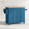 Kitchen Island on Wheels, Rolling Cart with Rubberwood Top, Spice Rack, Towel Rack and Drawers, Turquoise