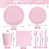 175 Pcs Pink Plates and Napkins