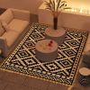 Outdoor Rug Carpet Reversible Plastic Straw Rug with LED Lights Black and White 10' x 8' for Patio