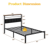 Twin Size Bed Frame with Headboard and Storage Shelf, Metal Bed, Upholstered Wooden Beds, Sturdy Frames for Bedroom Furniture, No Box Spring Needed