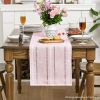 Mode Pink Rustic Cotton Linen Table Runner, Seasonal Embroidered Hollow Kitchen Dining Table Decoration for Home Party Decor 13x36 Inch