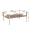 Modern Coffee Table, Tempered Glass Tabletop, Rectangle Coffee Table with Sturdy MDF Base and Golden Iron Legs, Easy Assembly Living Room Furniture