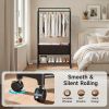 Multifunctional Freestanding Coat Rack with Storage Baskets & Wheels, Metal Garment Organizer with Shoe Rack