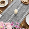 Mode Dark Grey Rustic Cotton Linen Table Runner, Seasonal Embroidered Hollow Kitchen Dining Table Decoration for Home Party Decor 13x60 Inch