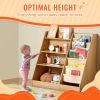 4-Tier Kids Wooden Bookshelf, Six-Layer Sling Bookcase, Baby Storage Book Rack, Book Toy Organizer Cabinet, for Kids Room, Playroom, Kindergarten