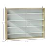 5-Tier Display Cabinet, Wall-Mounted Display Case with 2 Glass Doors and Adjustable Shelves, Oak and White