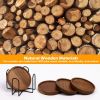 4 Pcs Wood Coasters for Drinks Absorbent, Wooden Coasters with Holder, Drink Coasters for Coffee Table
