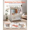 Clothes Rack, Rolling Clothing Garment Rack with 2 Hanging Rods and Storage Basket, 330 lbs Load Capacity