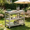 Rolling Kitchen Island Utility Trolley with Stainless Steel Top Modern Industrial Eucalyptus Wood Kitchen Cart for Storage And Organization