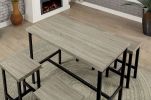 5 Pc Counter Height Table Set Two Tone Design Black Gray Dining Chairs Sturdy Metal Construction PVC Table Top Dining Room Furniture
