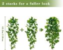 Fake Hanging Plants, 2pcs Artificial Hanging Plant, Faux Pothos Vines Greenery for Wall Home Living Room Office Indoor Outdoor Decor (No Baskets)