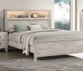 Simple Bedroom 1pc Queen Size Bed w Headboard Shelves and Light White Wash Contemporary Furniture