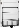 K&K 46.5'' Farmhouse Kitchen Island with Drape of Beads, Power Outlet, Rolling Kitchen Cart on Wheels with Drop Leaf, 3 Doors