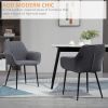 Dining Chairs Set of 2, Linen Upholstery Accent Chair with Back, Armrest, Metal Legs, Dark Grey