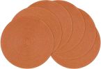 Round Placemats Set of 6 Washable 15 inch Round Placemat Cotton Polyester Woven Braided Table Place Mats for Dining Table Decor, Dark Orange