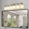 39" Modern 6-Light Vanity Wall Sconce, Golden Finish with Frosted Glass Shades for Bathroom or Hallway Lighting (No Bulbs)