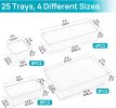 25 PCS Clear Plastic Drawer Organizers Set, 4-Size Versatile Bathroom and Vanity Drawer Organizer Trays, Storage Bins for Makeup, Bedroom