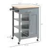 Kitchen Island Cart, Rolling Kitchen Island with Storage Shelf, Solid Wood Top, Drawer, for Dining Room, Gray