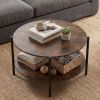 Round Coffee Table 2-Tier Industrial Accent Table with Open Storage Shelf