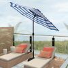 Outdoor 9ft Patio Umbrella with Crank Handle and Push Button Tilt, Outdoor Market Umbrella with 8 Ribs Blue Stripe