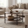 Round Coffee Table 2-Tier Industrial Accent Table with Open Storage Shelf