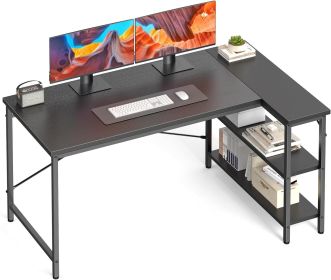 L-shaped office desk, 39-55inch computer desk, writing work desk with reversible storage rack (Color: black/39in)