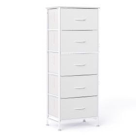 48IN Dresser For Bedroom With 5 Fabric Drawers Nightstand Wardrobe Steel Frame Closet For Clothes Storage Cabinet Furniture (Color: White)