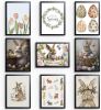 Easter Bunny Wall Art Set of 9, Vintage Spring Rabbit Canvas Prints, Cute Bunny & Easter Egg Paintings
