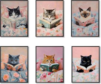 Easter Bunny Wall Art Set of 9, Vintage Spring Rabbit Canvas Prints, Cute Bunny & Easter Egg Paintings (Color: 10"L x 8"W  Cat Unframed)