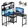 43/53 Inch L-Shaped Desk with Storage Shelves & Hooks - Reversible Computer Table Suitable for Office, Gaming Setup, Workstation with Spacious