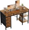 47-55 Inch Computer Desk with 6 Drawers Storage Shelves Home Office Gaming Desk for Bedroom Study Corner Living Room Work
