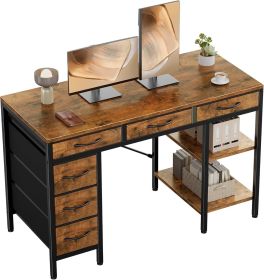 47-55 Inch Computer Desk with 6 Drawers Storage Shelves Home Office Gaming Desk for Bedroom Study Corner Living Room Work (Color: brown/55in)
