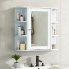 Bathroom Wall Storage Cabinet with Mirror, Medicine Cabinet with Adjustable Wood Shelf & Doors, Mounted Storage Cabinets with 6 Open Shelves