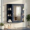 Bathroom Wall Storage Cabinet with Mirror, Medicine Cabinet with Adjustable Wood Shelf & Doors, Mounted Storage Cabinets with 6 Open Shelves