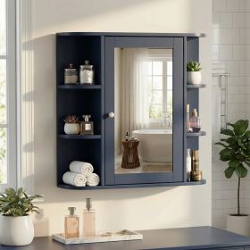 Bathroom Wall Storage Cabinet with Mirror, Medicine Cabinet with Adjustable Wood Shelf & Doors, Mounted Storage Cabinets with 6 Open Shelves (Color: Blue)