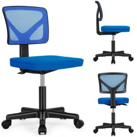 Low-Back Mesh Armless Office Chair,Swivel Rolling Computer Chair No Arms with Lumbar Support (Color: Blue)
