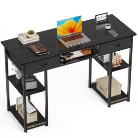 Computer Desk Small Home Office Bedroom Writing Study PC Table with Storage Space Fabric Side Bag Headphone Hook Metal Frame Adjustable (Color: Black/48 Inches)