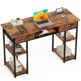 Computer Desk Small Home Office Bedroom Writing Study PC Table with Storage Space Fabric Side Bag Headphone Hook Metal Frame Adjustable (Color: brown/48 Inches)