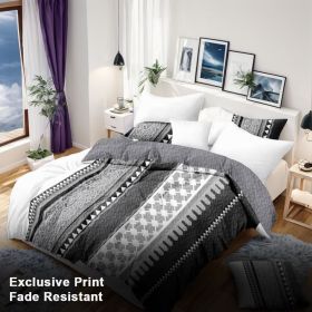 3-Piece Black & White Tribal Pattern Bedding Set (Queen/King/Cal King) - Quilted Microfiber Bedspread + Pillow Shams (Color: grey boho, size: Queen)