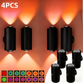 LED Motion Sensor Night Light, 7 Colors Rechargeable Battery Stair Light, Wireless Magnetic Wall Lamp, Cordless LED Wall Night Lights for Steps (Color: Black 4PCS)
